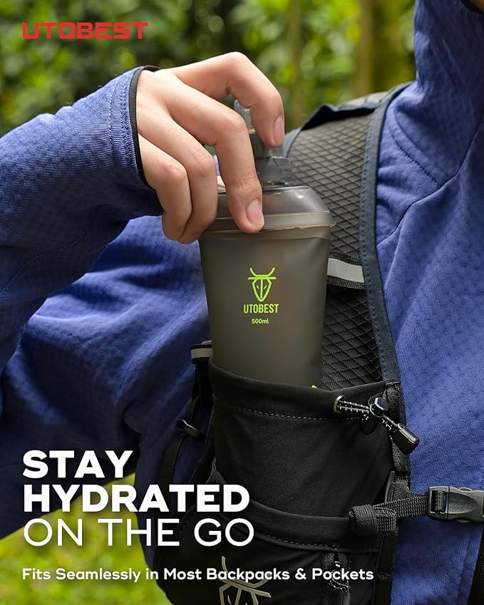 500ml Soft Flask, 2 Pack Flexible TPU Hydration Water Bottle, Collapsible with 28mm Caliber for Running, Hiking, Cycling, Climbing, and Marathon Green