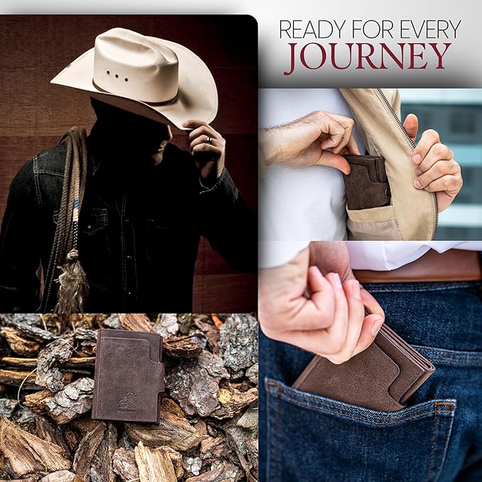 BULL GUARD Trifold RFID Blocking Front Pocket Wallet for Men, Secure Card Slots & Coin Pocket, Durable Full Grain Leather Craftmanship in Crazy Horse