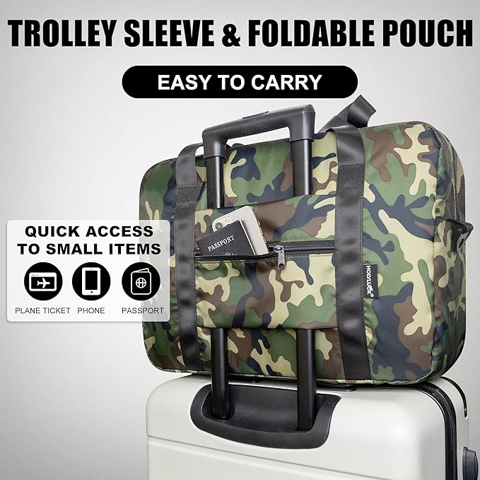 Foldable Travel Duffle Bag, Airlines Approved Carry On Bag Weekender Overnight Bag for Men Women, 40L (Green cmo)