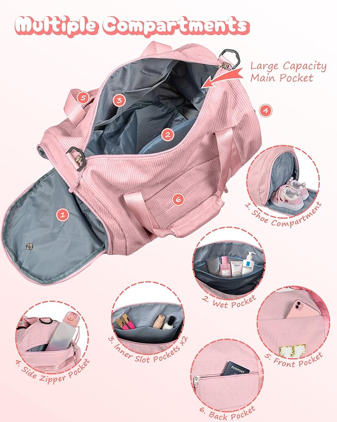 Cute Christmas Gifts, Girls Gym Bag, Kids Personalized Dance Bags with Shoe Compartment, Customized Travel Tote with Toiletry Bag, 6 Year Old Girl Birthday Gift (Letter Y)