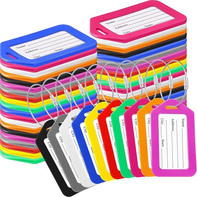 200 Pieces Bulk Luggage Tags for Suitcases Plastic Backpack Book Bag Baggage Name Tags