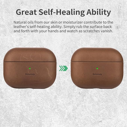 Belemay Handcrafted Crazy Horse Leather Case for AirPods Pro 3rd Gen (2025), Vintage Aesthetic, Two-Tone Effect, Unique Patina, Compatible with MagSafe, Compatible with Airpods Pro 3, Vintage Brown