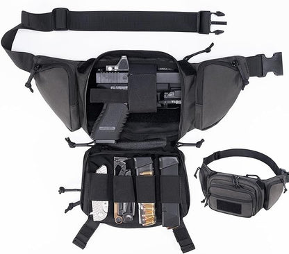 Tactical Fanny Pack CCW Gun Waist Bag for Men and Women with Pistol Holster, Low Profile Concealed Carry Everyday Hip Pack for Hiking Travel Outdoor Running Hunting (Black)
