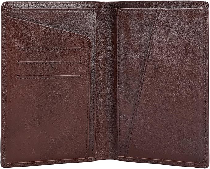 Polare Functional RFID Blocking Leather Passport Holder Travel Bifold Wallet For Men (Coffee)