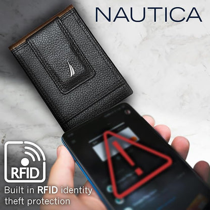 Nautica Men's Slim Wallet | Card Case | RFID Blocking | ID Window | Minimalist | Lightweight | Genuine Leather