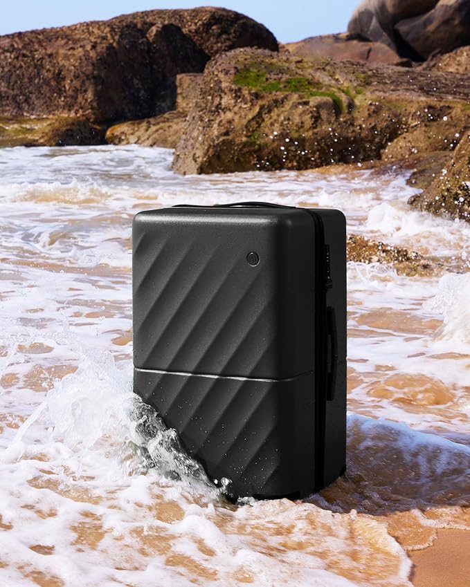 NINETYGO Trunk Luggage 26 Inch, Medium Checked Luggage with Double Spinner Wheels, Anti-Burst Zipper, Hard Case PC Suitcase, Lightweight Travel Luggage, TSA Approved (Onyx Black, Hudson)