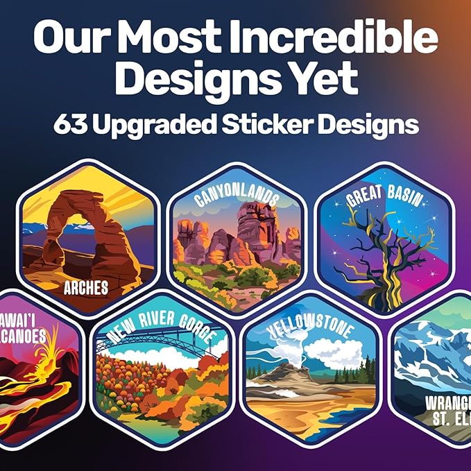 LET'S WANDER National Parks Water Bottle 2.0 Ultimate Bundle | Includes Straw Lid, Chug Lid & 2 Sets of 63 Waterproof Stickers | 32oz Leakproof Insulated Stainless Steel Gift Pack (Blue)