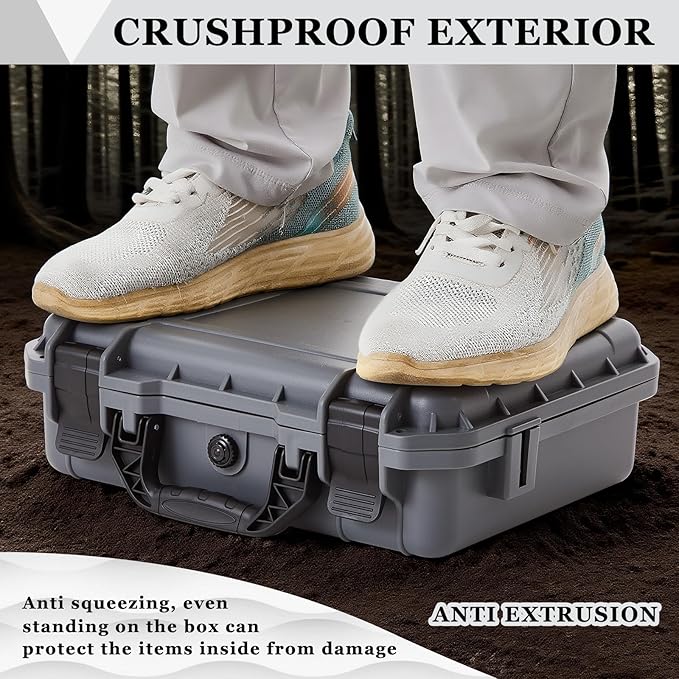 1 Pcs 11.3 x 8.7 x 4.2 Inch Waterproof Hard Case with DIY Customizable Foam Insert Portable Protective Case with Knife for Camera Drones Equipments Tools Test Instruments (Gray)