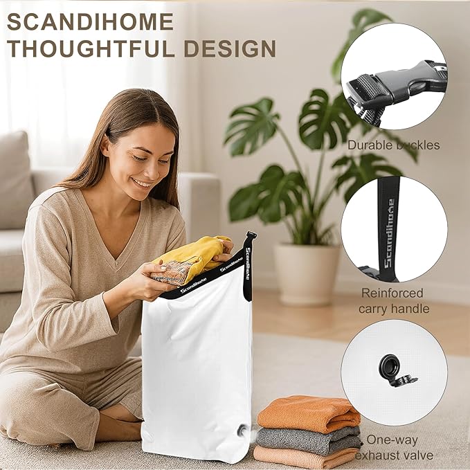 Travel Laundry Bag, Vacuum Compression Dirty Clothes Travel Bag Waterproof Wet Dry Bags Large Capacity Space Saver Bags Reusable Camp Clothes Organizer for Sports Dorm Laundromat (1 Pcs ) (White, L)