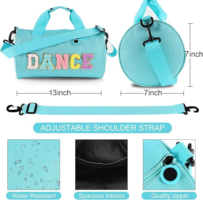 Dance Ballet Bag for Girls Sport Gym Duffle Bags Overnight Travel Bags Fun Dance Workout Duffel Bag Toddler Cute Bag for Dancers, Girls, Teens, Student Athletes (Bule)