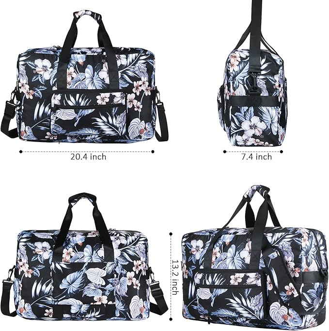 F.FETIVIN Weekender Bag Carry On Travel Duffle Medium Overnight Bag for Women(Floral Leaf)
