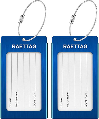 Luggage Tags Metal Suitcase Tags Travel Bag ID Identifier Luggage Tag (2Pack - Blue)