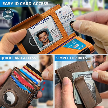 Airtag Wallet for Men,with Money Clip 10 Cards Metal Case Smart Slim Pop Up Credit Card Holder Flip with Magnetic Closure RFID Blocking wallet with Gift Box