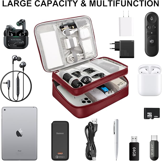 CILLA Electronic Organizer Travel Case, Travel Cord Organizer Case Portable Waterproof Cable Organizer Bag for Charger, Cord, USB, Power Bank, Earphone