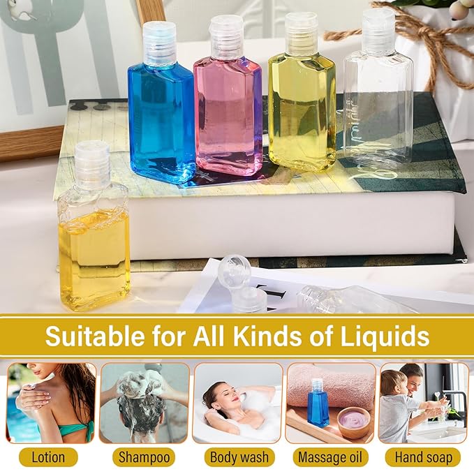 LemonRoad 150 Pcs 1 oz Travel Bottles Bulk Hand Sanitizer Bottle Mini Clear Bottles with Flip Caps Portable Empty Refillable Containers for Shampoo Lotion Liquid Body Soap Cream Toiletries(Clear Lid)