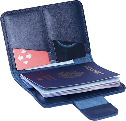 Leather Passport Wallets - Passport Holders for Travel Compatible with Airtag Passports Cover with Card Slots & Note Compartment, Magnetic Closure, Genuine Leather, Classic Blue