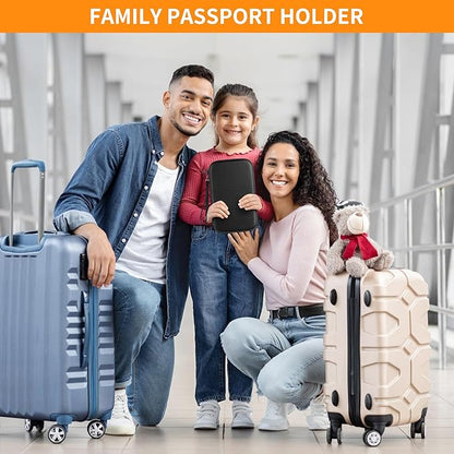 JUNDUN Family Passport Holder,Upgraded Material RFID Blocking Fireproof Travel Passport Wallet with 2 Pockets,Travel Document Organizer Case for Passport,Card and Money