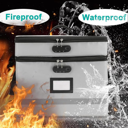 2 Layer File Box with Lock, Portable Document Organizer Box with Handle, Fireproof File Box for Home Office, Legal File Organizer Storage