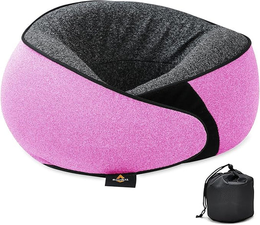 Travel Neck Pillow | Memory Foam Neck Pillow, New Portable U-Shaped Pillow with Neck Support, Washable Cover, Compact for Plane, Office, Bus, Train, Sofa, Nap–Includes Storage Bag - Pink