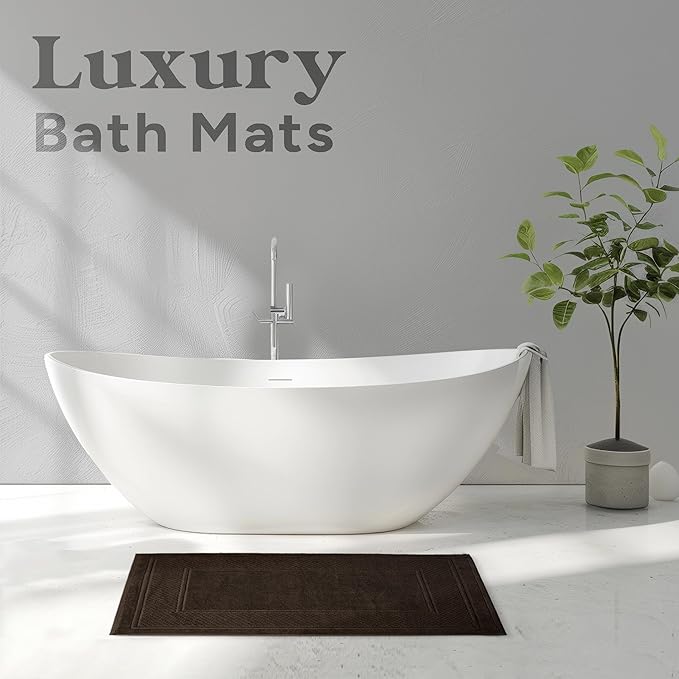 Avalon Towels Brown Bath Mat - 100% Cotton Set of 2 Absorbent Bathmat - Bathroom Mats Quick Dry Bath Mats for Bathrooms (22x34 Inches)