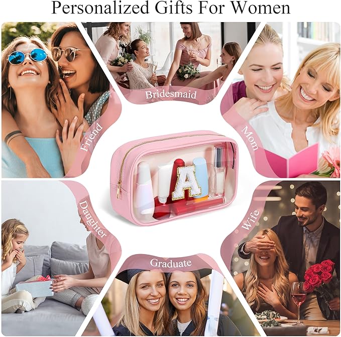 YOOLIFE Birthday Gifts for Her | Travel Clear Makeup Bag Toiletry Bag, Make up Bag Waterproof Toiletry Bags for Women Cosmetic Bag Preppy Stuff Personalized Girlfriend Wife Gifts Letter C