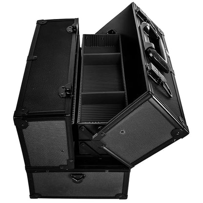 SHANY Essential Pro Makeup Train Case Cosmetic Box Portable Makeup Case Cosmetics Beauty Organizer Jewelry storage with Locks, Multi Compartments Makeup Box and Shoulder Strap - All Black