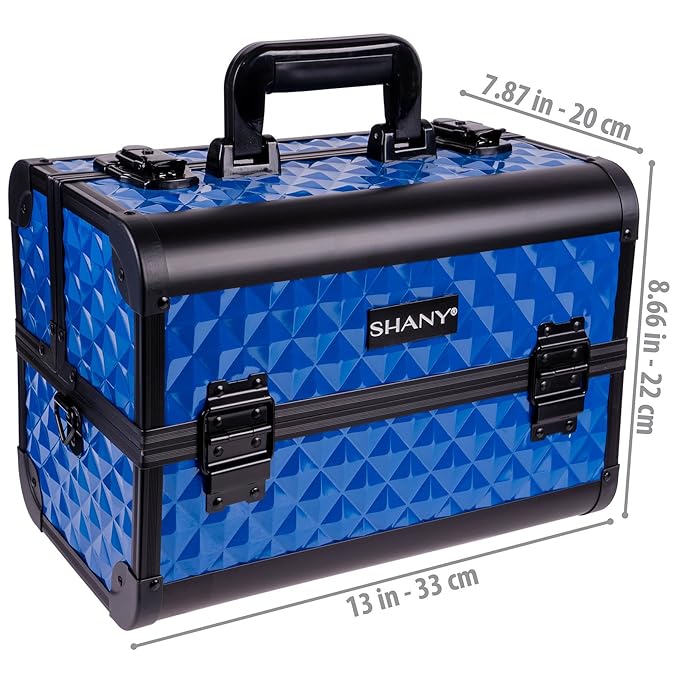 SHANY Premier Fantasy Professional Makeup Train Case Cosmetic Box Portable Makeup Case Organizer Jewelry storage with Locks, 3 Trays,Makeup Brush Holder and Cosmetics Mirror - Divine Blue