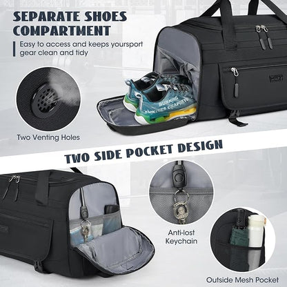 IGOLUMON Gym Bag for Men 40L Sports Duffel Bags Gym Duffle Bag Women with Shoe Compartment & Wet Pocket Water Resistant Travel Duffel Bag Lightweight Weekender Overnight Bag Black