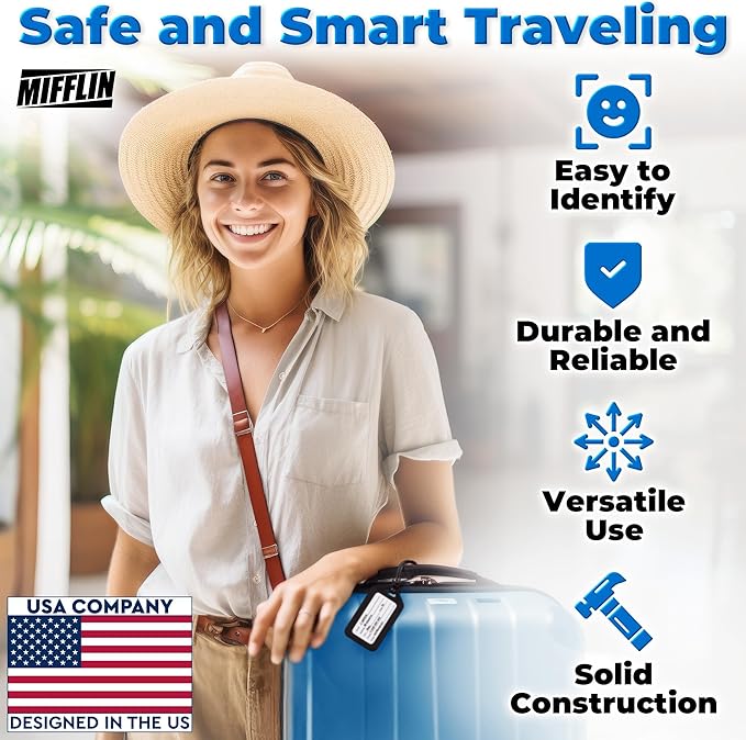 Mifflin-USA Luggage Tags (Black, 50 PK), Bag Tag for Baggage, Suitcase Tags Bulk