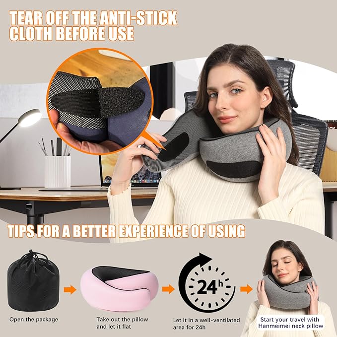 Travel Neck Pillows for Airplanes Or Cars, 360° Head Support for Comfort On Long Flight, Skin-Friendly and Breathable, Kit with 3D Contoured Eye Mask, Earplugs and Storage Bag