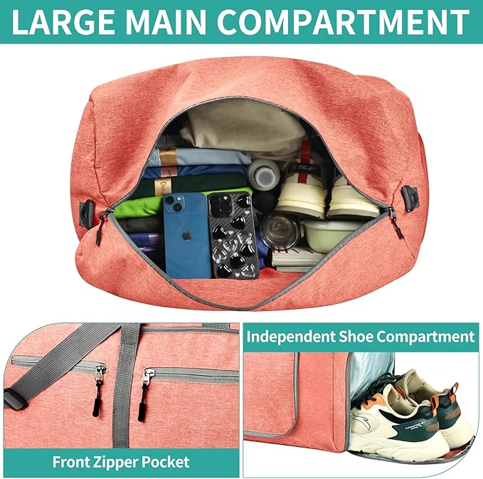 Dimayar 85L Travel Duffle Bag for Men Women - Foldable Duffel Bag with Shoes Compartment - Overnight Bags Waterproof & Tear Resistant(Orange)