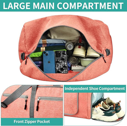 Dimayar 40L Travel Duffle Bag for Men Women - Foldable Duffel Bag with Shoes Compartment - Overnight Bags Waterproof & Tear Resistant(Orange)