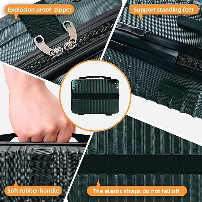 Dark Green 14inch Hard Shell Cosmetic Organizer Travel Train Hand Luggage Small Portable Carrying Suitcase Makeup Case Bag for Women Toiletry