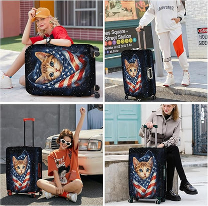 ANNA QUEEN Cute Patriotic Cat Luggage Cover, American Flag Suitcase Protector, Stretchable, Washable Travel Cover for 20-22 Inch Luggage