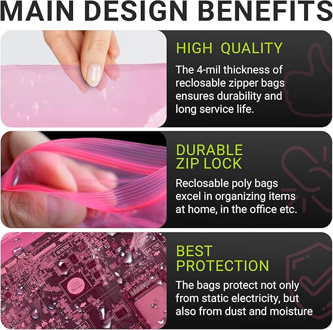 APQ Plastic Reclosable Zipper Bags, 6 x 8 Inch. Pack of 1000 Anti Static Poly Bag. Plastic Jewelry Bags. Anti Static Bag Resealable. Resealable Plastic Bags. Jewelry Poly Bags Reclosable