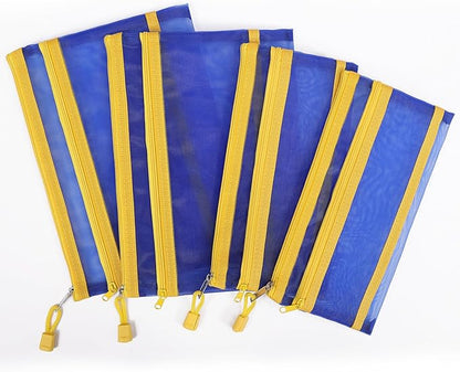 12 Pieces Zipper Nylon Mesh Pouch, Mesh Cosmetic Bags Makeup Bags Pencil Case, Multipurpose Travel Bags for Cosmetic School Office Supplies and Travel Accessories (2 Layers-Blue, A5)