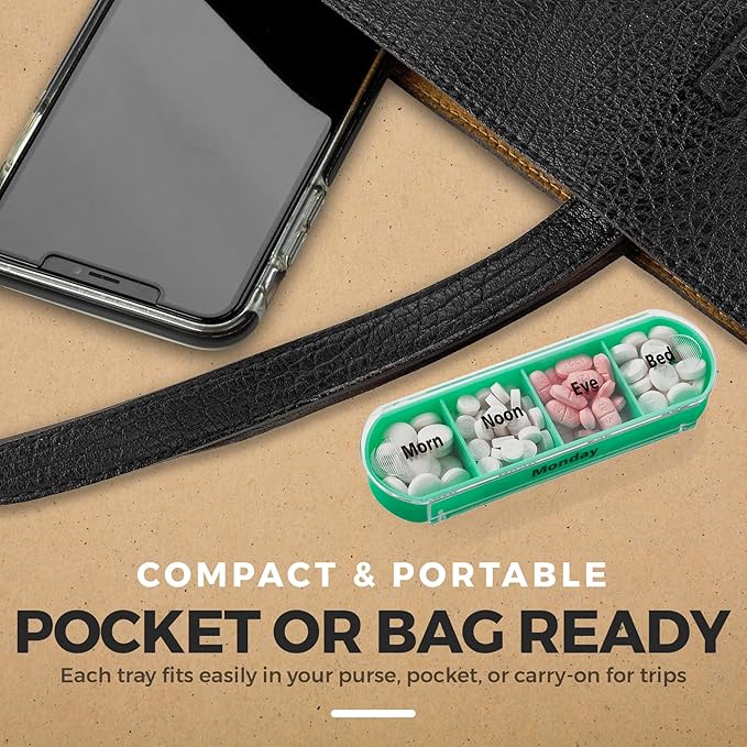 MEDca Weekly Pill Organizer, Four Times-a-Day, 1 Dispenser with Stackable AM/PM Compartments