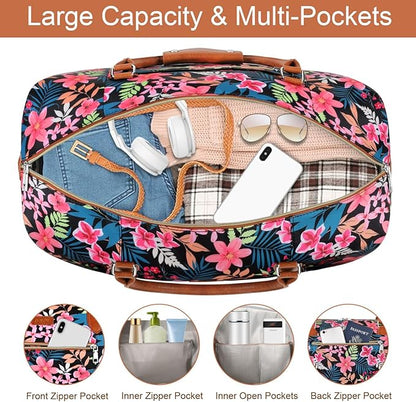Weekender Bag for Women, Travel Duffel Bag Carry On Overnight Bag with Shoe Compartment Large Nylon Travel Weekend Tote Bag