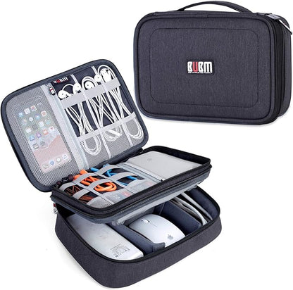 BUBM Electronic Organizer, Double Layer Travel Gear Bag for Cables, Plugs, Flash Hard Drive, Power Bank and More--a Sleeve Pouch for iPad (Large, Black)