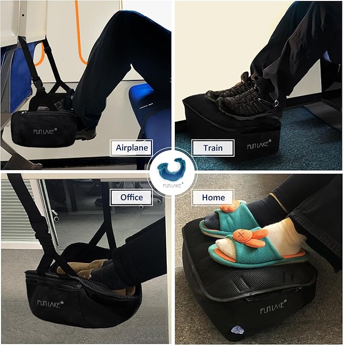 2-in-1 Airplane Footrest Pillow - Inflatable Travel Foot Hammock & Cushioned Foot Pad for Ultimate Comfort on Flights, Travel Accessories, Portable Foot Rest for Flights