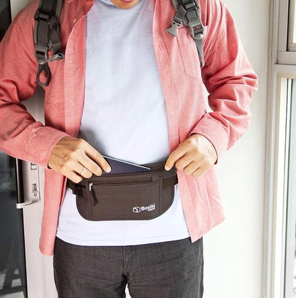 Money Belt for Travel with RFID Blocking Technology - Hidden Travel Money Pouch for Cash, Credit Cards, Passport, and Travel Valuables - Secure Water Resistant Money Belt for Men and Women (Brown)