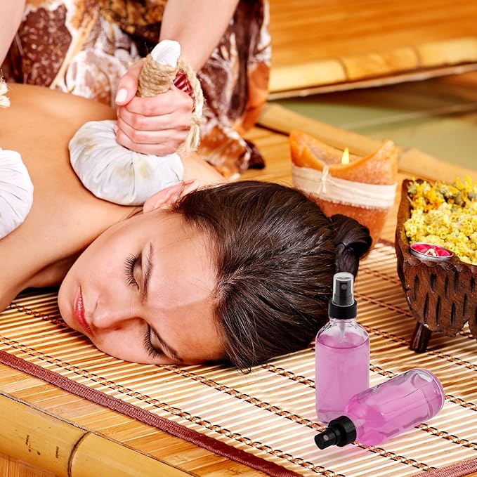 Fumete 36 Pcs Glass Spray Bottles 4oz Fine Mist Glass Spray Bottle Refillable Liquid Containers with 6 Labels 6 Funnel for Hair Travel Plants Cleaning Solutions Skin Care(Clear,Classic)