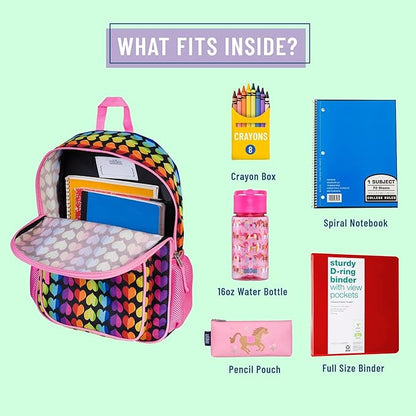 Wildkin ECO rPET Kids Backpack – Recycled, Padded, Adjustable for School & Travel – Rainbow Hearts