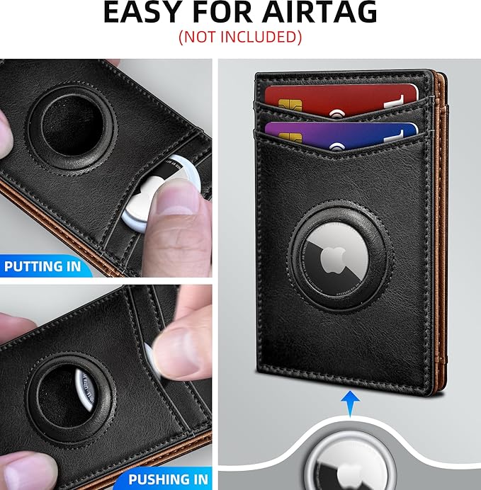 Airtag Wallet for Men- with Money Clip Gift Boxed, Magnetic Closure Slim Genuine Leather Front Pocket Wallet, 4.1"x 2.8", RFID Blocking