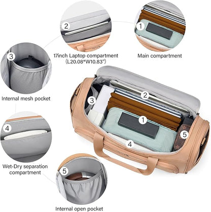 Hanke Carry On luggage Bags for Travel, Large Foldable Duffle Bag for Travel, Softside Lightweight Travel Bag Carry On Bags for Airplanes Women, Travel Tote Bags for Women Men.（Pink）