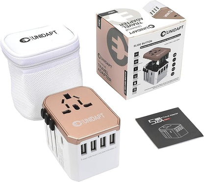 International Plug Adapter, Unidapt Travel Adapter Worldwide - All in one Universal Charger USB Travel Power Adaptor with 5 USB for EU AU UK USA - 160 Countries (Rose Gold)