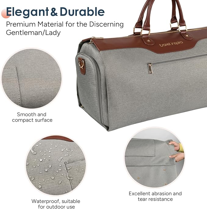 travel inspira Convertible Garment Bag 2 in 1 Carry On Garment Duffle Weekender 45L with Extended Shoe Compartment, Waterproof Nylon, Hanging Hook for Travel Business Men, Army Green