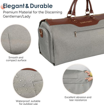 travel inspira Convertible Garment Bag 2 in 1 Carry On Garment Duffle Weekender 45L with Extended Shoe Compartment, Waterproof Nylon, Hanging Hook for Travel Business Men, Army Green