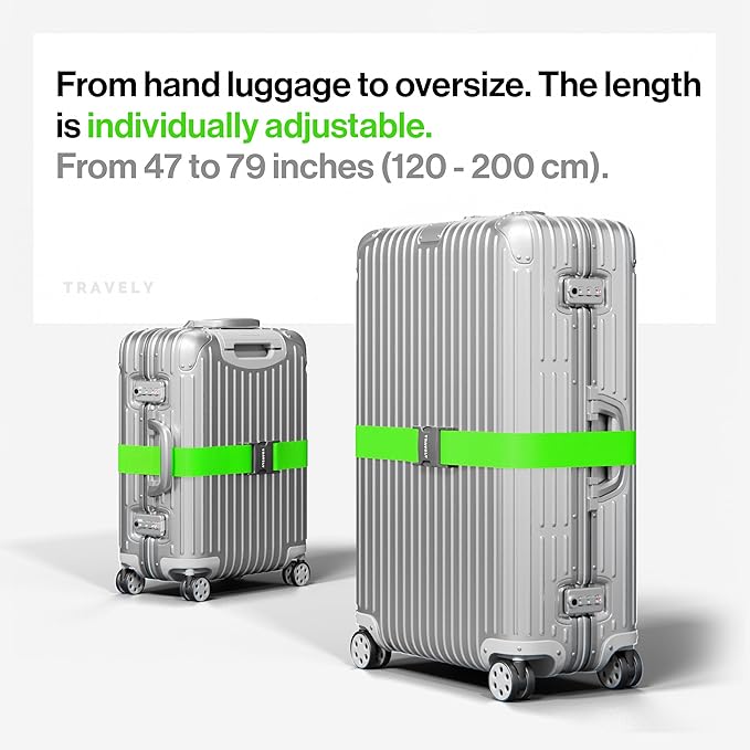 TRAVELY Luggage Straps - Particularly conspicuous & Secure - Incl. 4 Name Tags - Luggage Strap Ideal crosswise - [Set of 4]