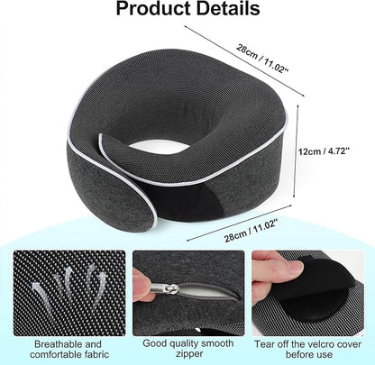 VOCOSTE Neck Pillow for Airplane Travel, Ergonomic Memory Foam Support for Long Flights, with Eye Mask & Earplugs, Home & Office Nap, Gifts for Frequent Flyer, Deep Gray
